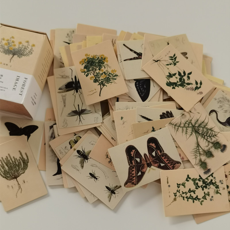 

100pcs Vintage Forest Plant Butterfly Material Paper Double-sided Printing Retro Memo Pads Card Scrapbooking Diary Journals DIY