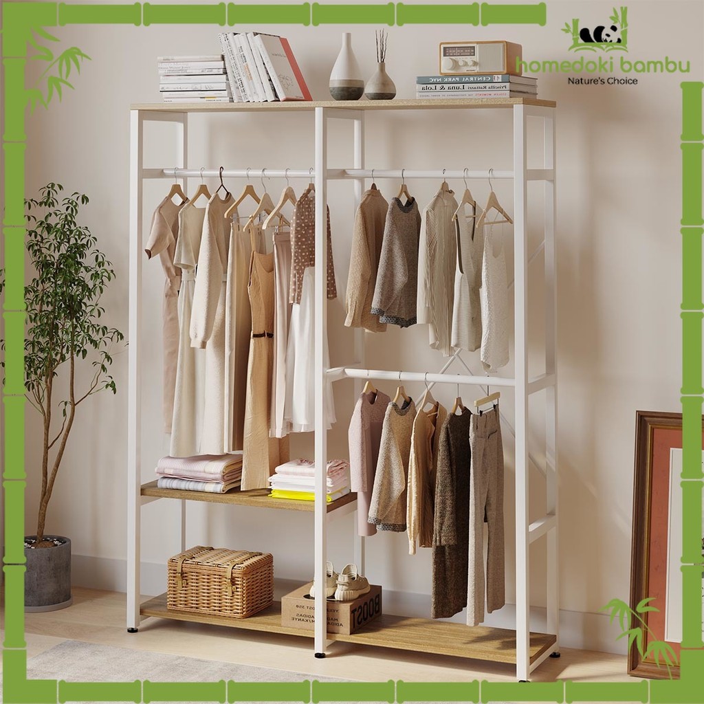Homedoki Bambu-Rak Baju Gantung/Rak Gantung/Stand Hanger/Rak Baju/ Rak Pakaian/Rak Gantung Baju Besi