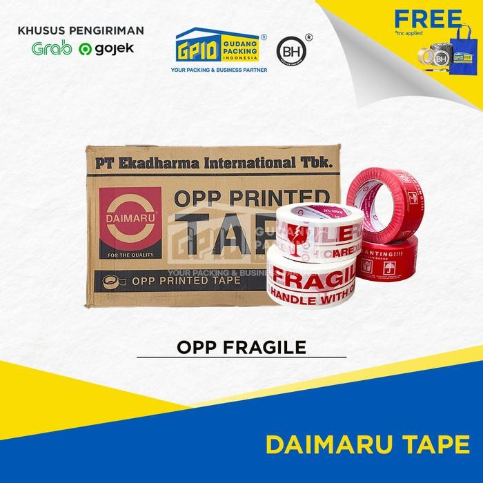 

(GOSEND/GRAB) DAIMARU - Lakban Fragile 2 inch / 48mm x 100 m - Dus - Fragile, Putih PROMO !