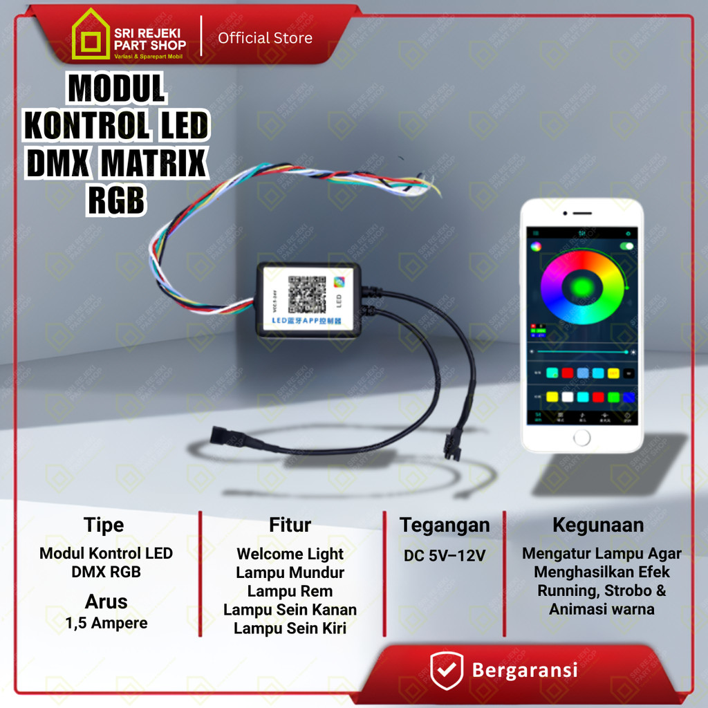 Modul DMX Kontroller Lampu Alis Matrix RGB Modul LED Bluetooth App Modul DMX Modul Stoplamp Matrix