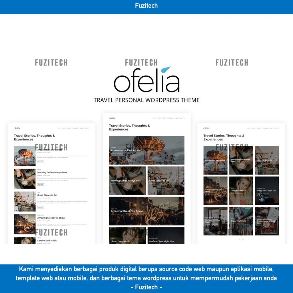 TEMA WORDPRESS OFELIA - TRAVEL PERSONAL BLOG    D5798 TEMPLATE WEB BY FUZITECH ORIGINAL