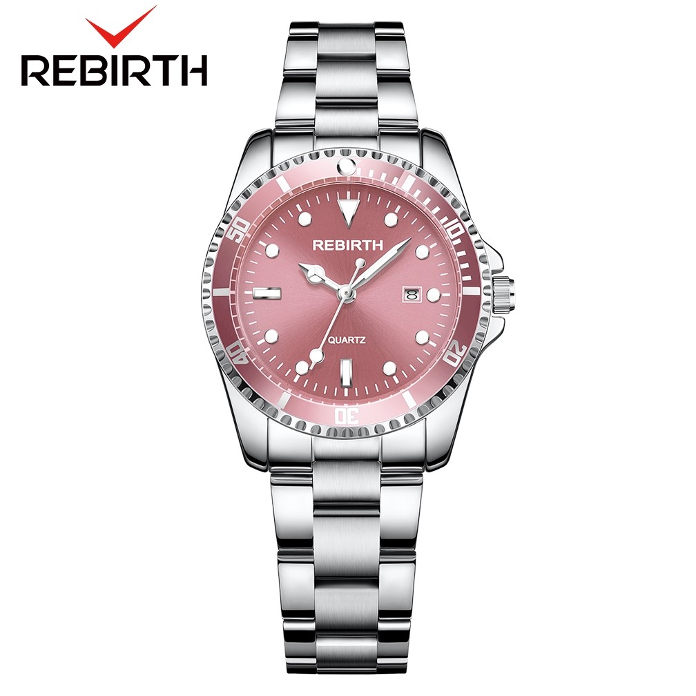 New REBIRTH Jam Tangan Wanita 2011 Korea Luminous Anti Air Kalender Tali Stainless SteelPremium