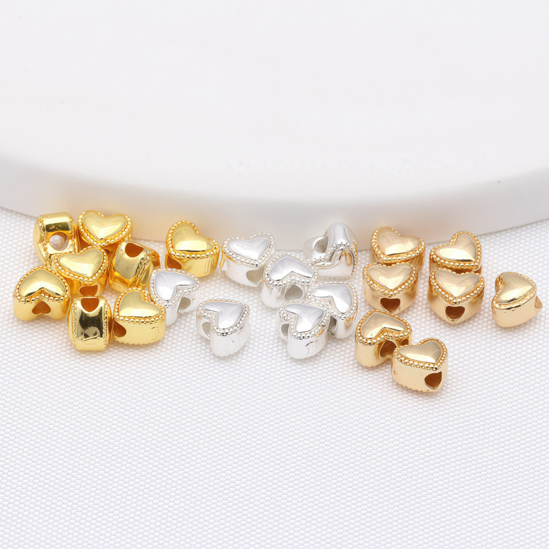 (20 harga) 14K tas emas warna-melestarikan hati berbentuk lubang lurus cinta manik-manik partisi per