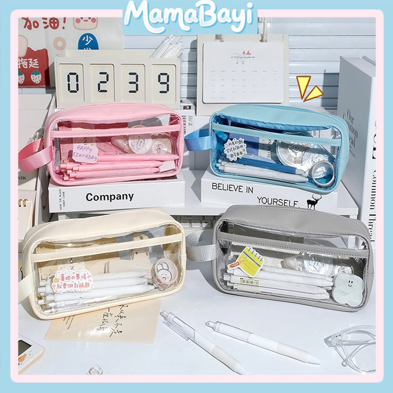 

Kotak Pensil Transparan Berkapasitas Besar / Kotak Pensil Bergaya Krem Resleting Simple Bening / Alat Tulis Tahan Air Transparan