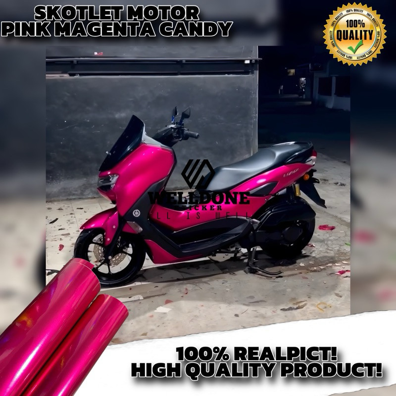 Promo skotlet motor pink magenta candy metallic stiker motor pink candy glossy