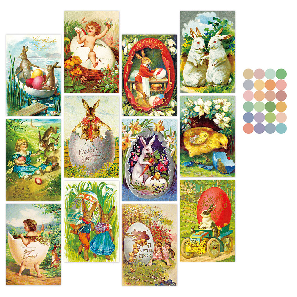 

12pcs Vintage Easter Bunny Postcards,Victorian Era Antique Greeting Card without Envelopes,Easter Wall Art Prints for Home Decor