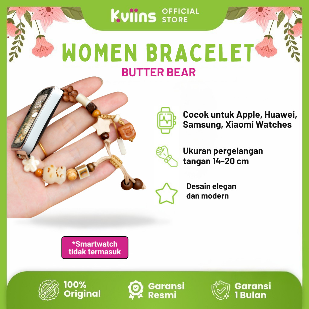Kviins Strap Smartwatch Lucu Wanita – Huawei Band 10/9/8, Xiaomi Band 9, Samsung Fit 3, Apple Watch,