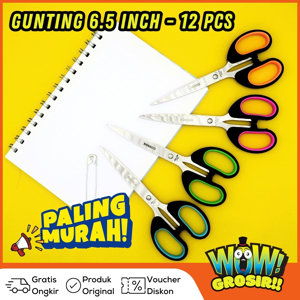 

WOWGROSIR 1 lembar (12 pcs) Gunting Scissors BOSSCO 6.5 Inch BC-666