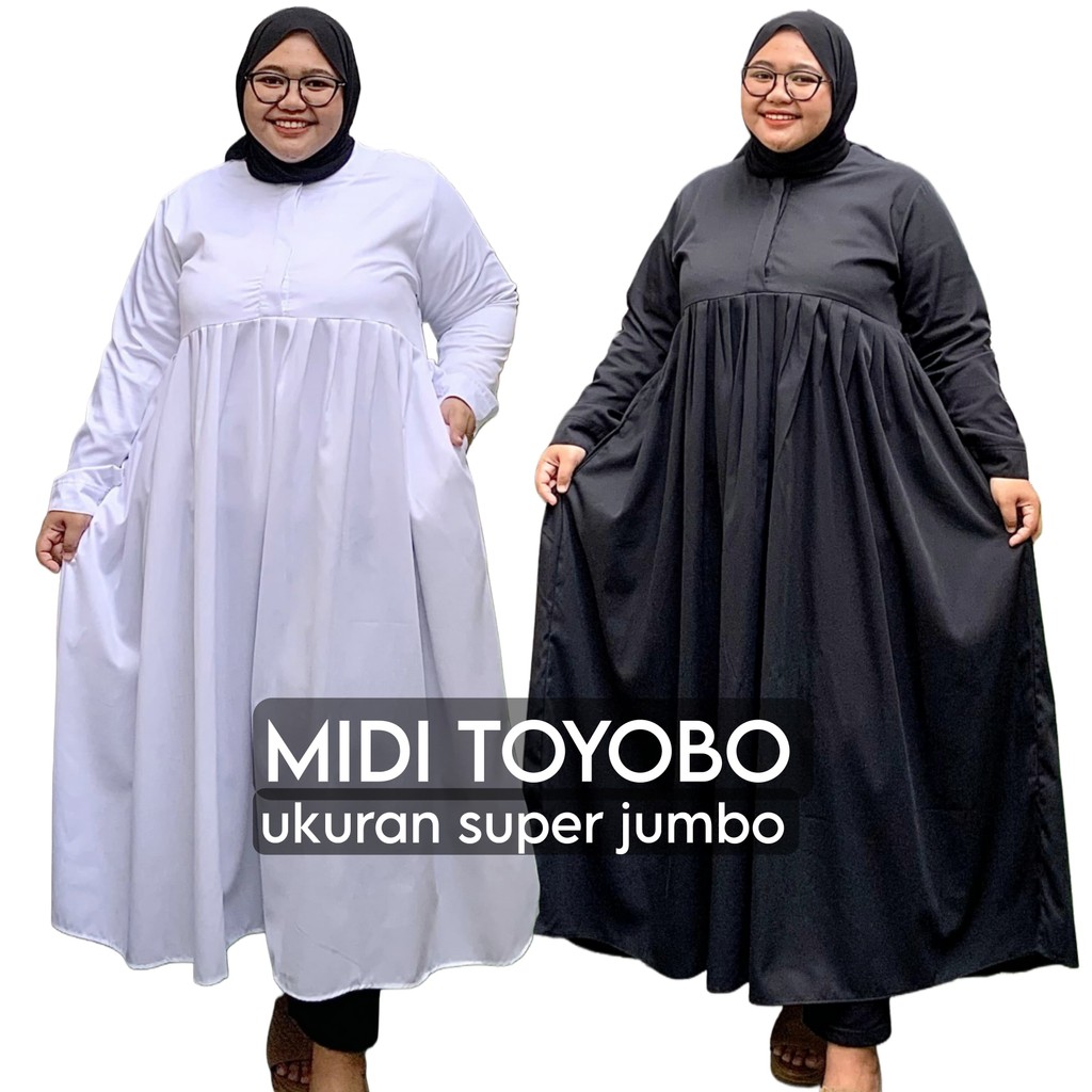 Baju Kantor Anti Kusut Midi Polos Dress Jumbo LD130 140 LD150 Katun Toyobo Fodu Busui Pinggul Lebar