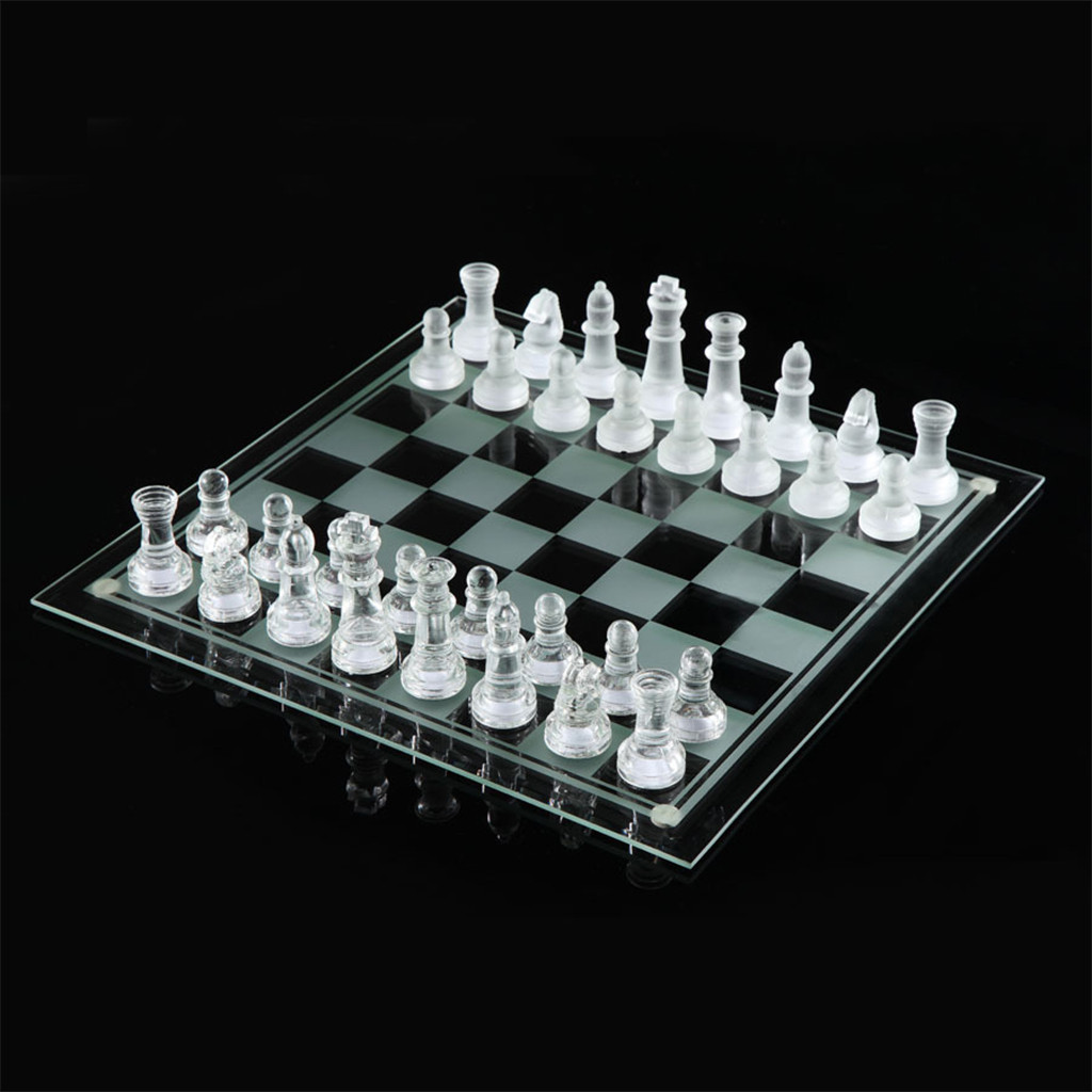Glass Chess Board High Quality Elegant Glass Chess Pieces Chess Game Set 25CM or 20CM Wooden Chess B