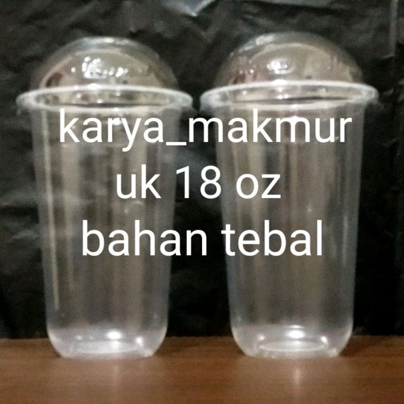 gelas plastik oval tebal uk 18 oz pp cup PLUS TUTUP cembung (1 roll isi 50 pcs)