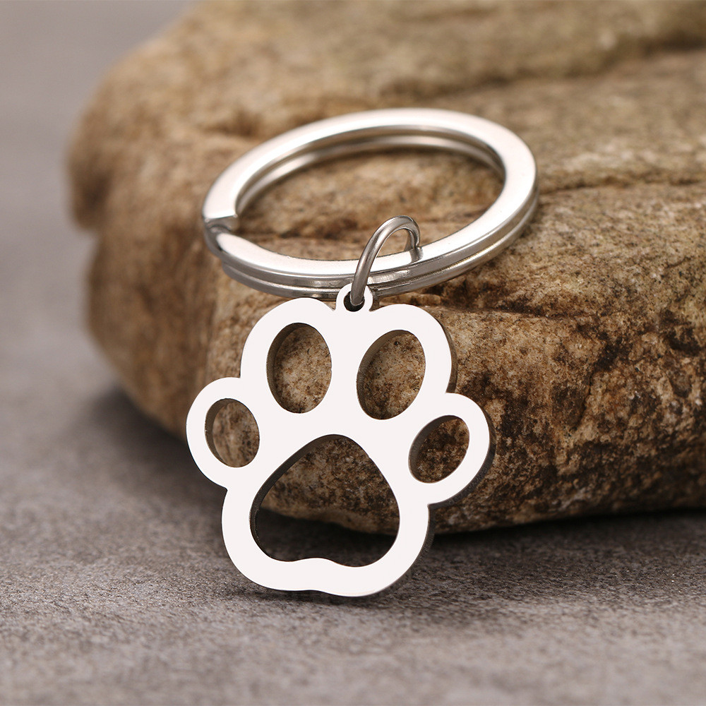 

1Pc Stainless Steel Keychain Cartoon Dog Paw Silver Color Fashion keychain for car keys Pendant Jewelry Gifts