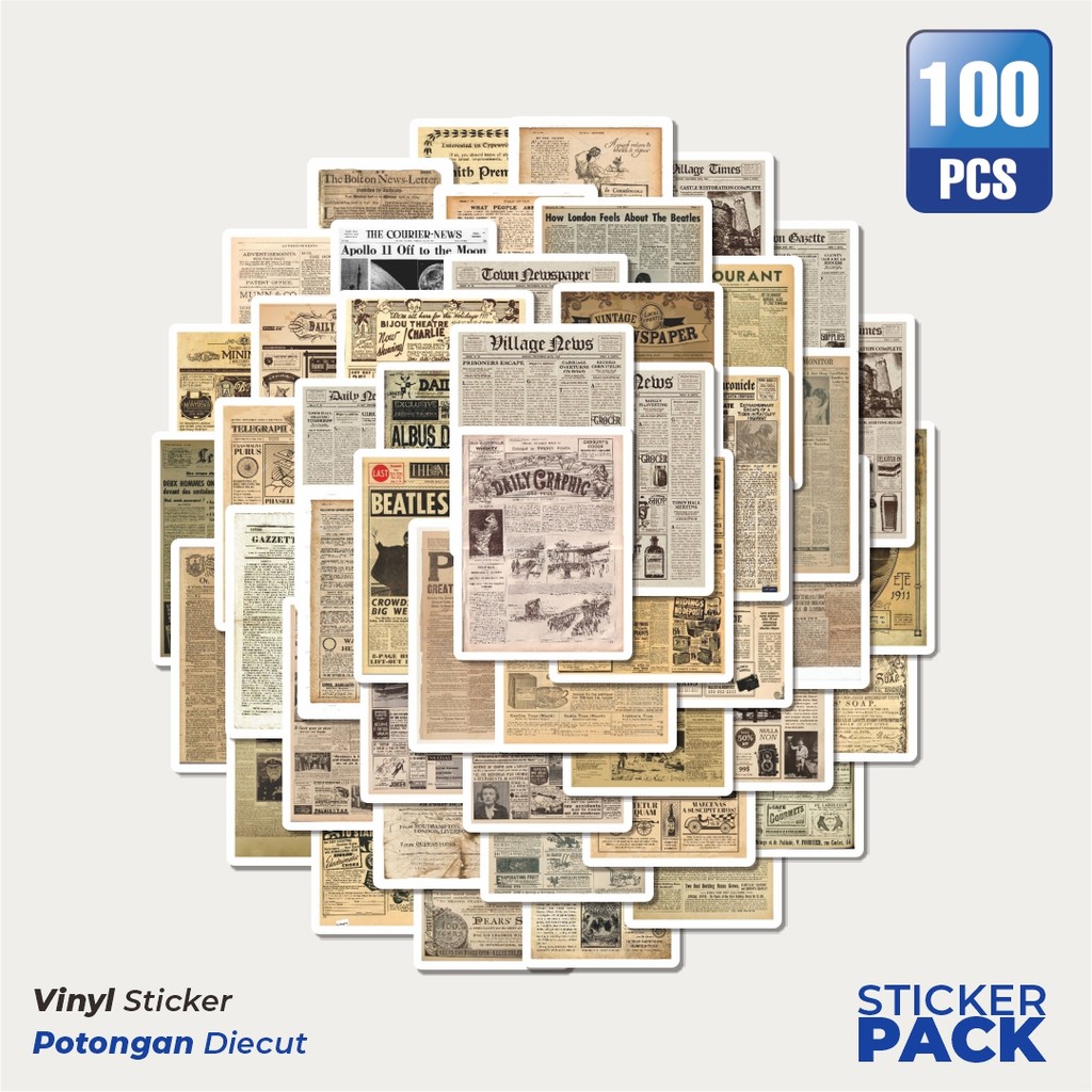 

Super Hemat! 100 PCS Stiker Vintage Newspaper Waterproof Aesthetic- Untuk Laptop, Motor, dan Helm - Paper Stationery Pack