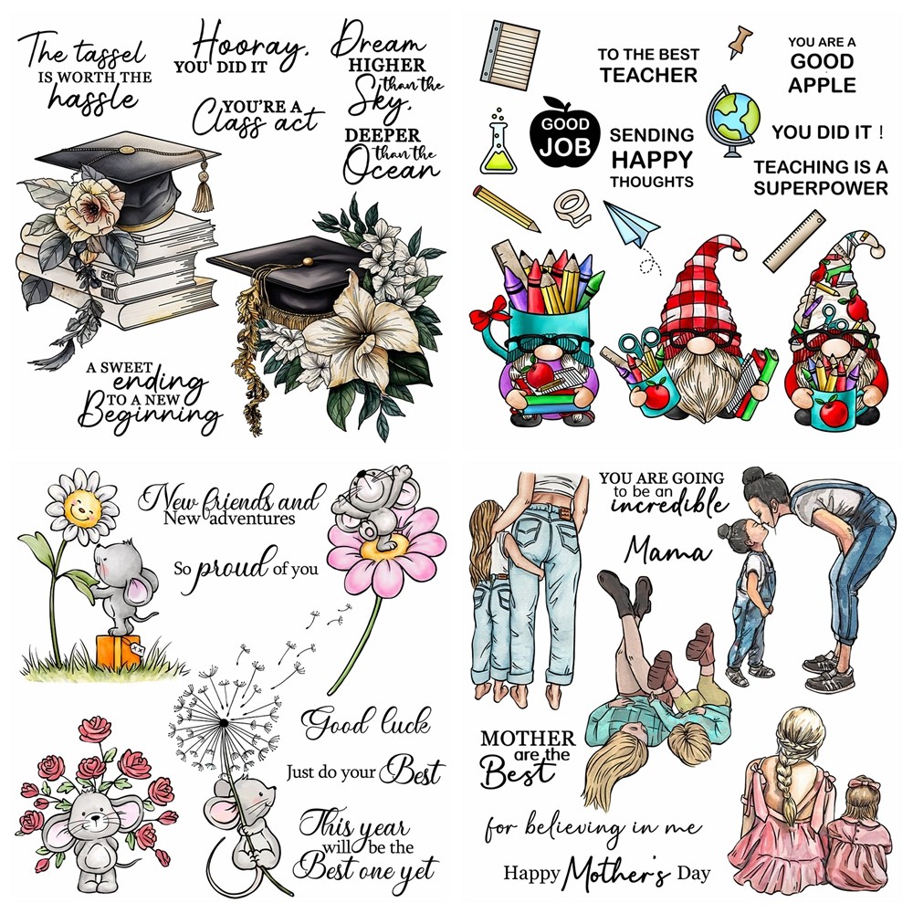 

Graduation Season Books and Flowers Clear Stamps and Dies Mouse Silicone Stamps for Card Making DIY Scrapbooking Supplies