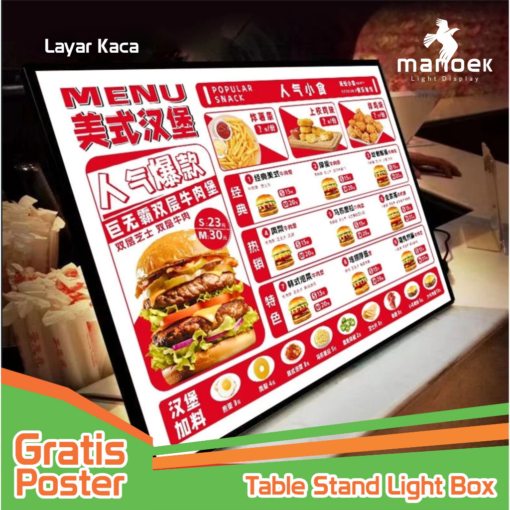 LED Table Stand Light Box/ Light Box Menu /Daftar Menu/Slim Light Box/ Light Box Table Menu Display
