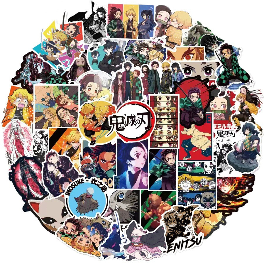

100/50PCS Hot Anime Demon Slayer Stickers For Luggage Phone Case Laptop Notebook Decals Kids Gift