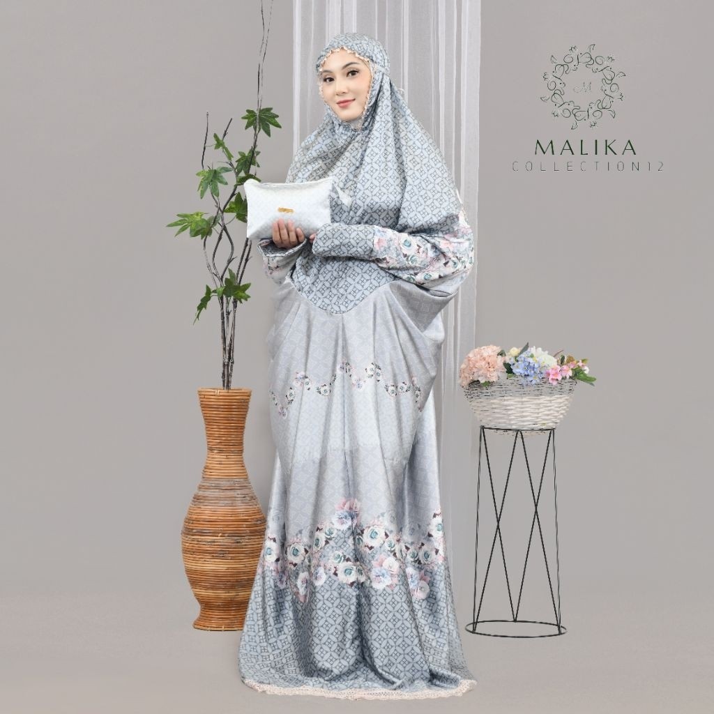 Malika-Mukena Terusan Dewasa Sutra Silk Premium Mukena Lajuran Mukena Langsungan Bahan Adem