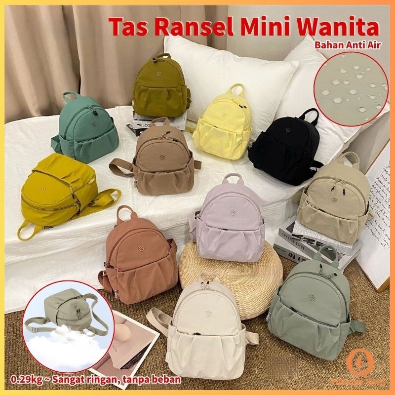 【Pengiriman Jakarta】(Gratis Liontin) Tas Ransel Kecil Korea Lucu Bahan Terbaru Puff Kain Permium Tas