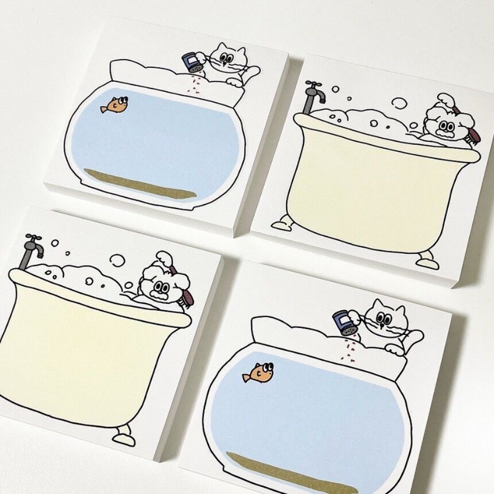 

Simple Cute Sticky Note Book Cartoon Removable Fishbowl Memo Pad Ins Korean Style Message Paper Student