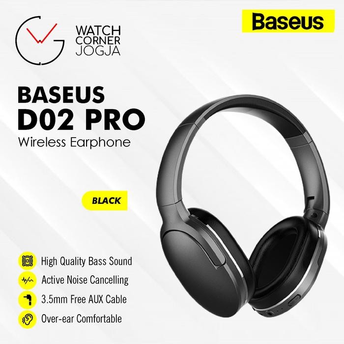 BASEUS D02 Pro Foldable Headphone Bluetooth Wireless Earphone ORIGINAL - Hitam [terlaris]
