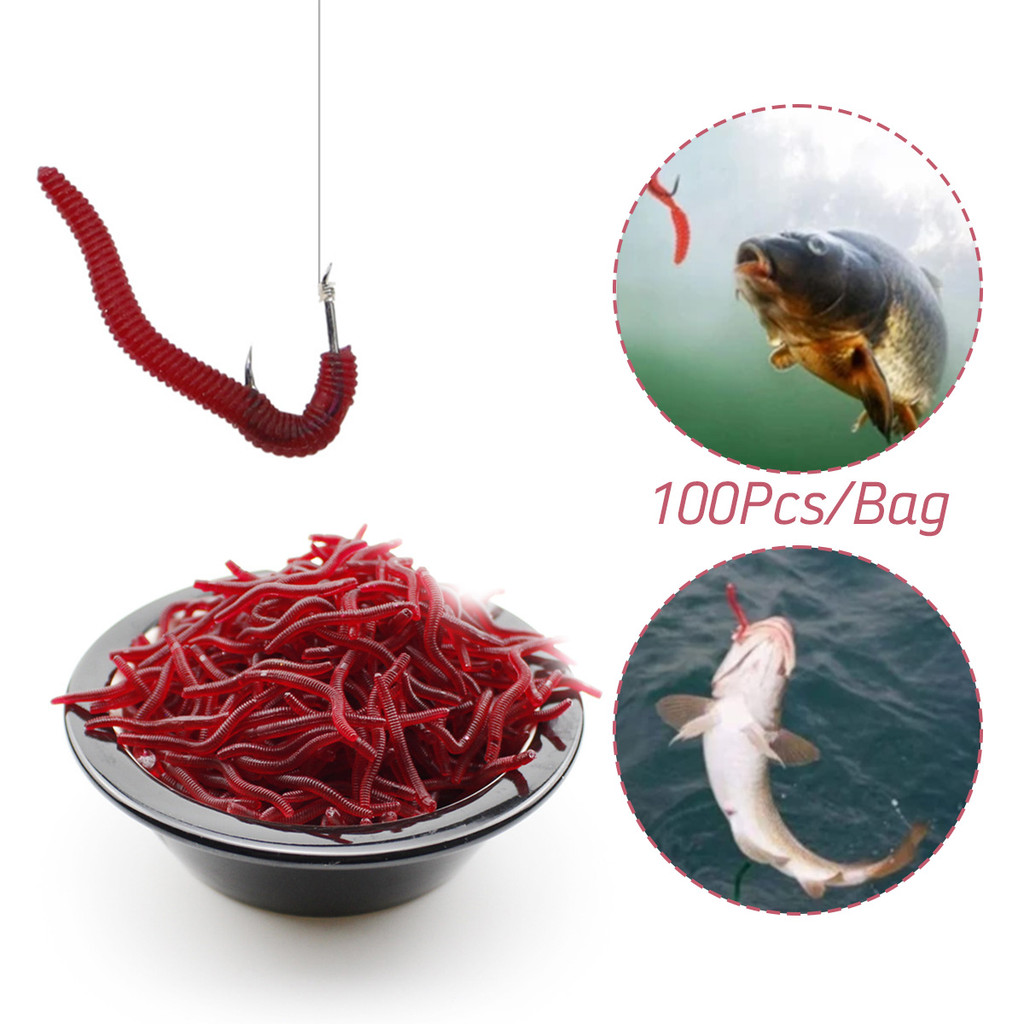 Umpan lunak umpan cacing lunak umpan cacing tanah umpan palsu cacing merah satu pak isi 100 umpan pa