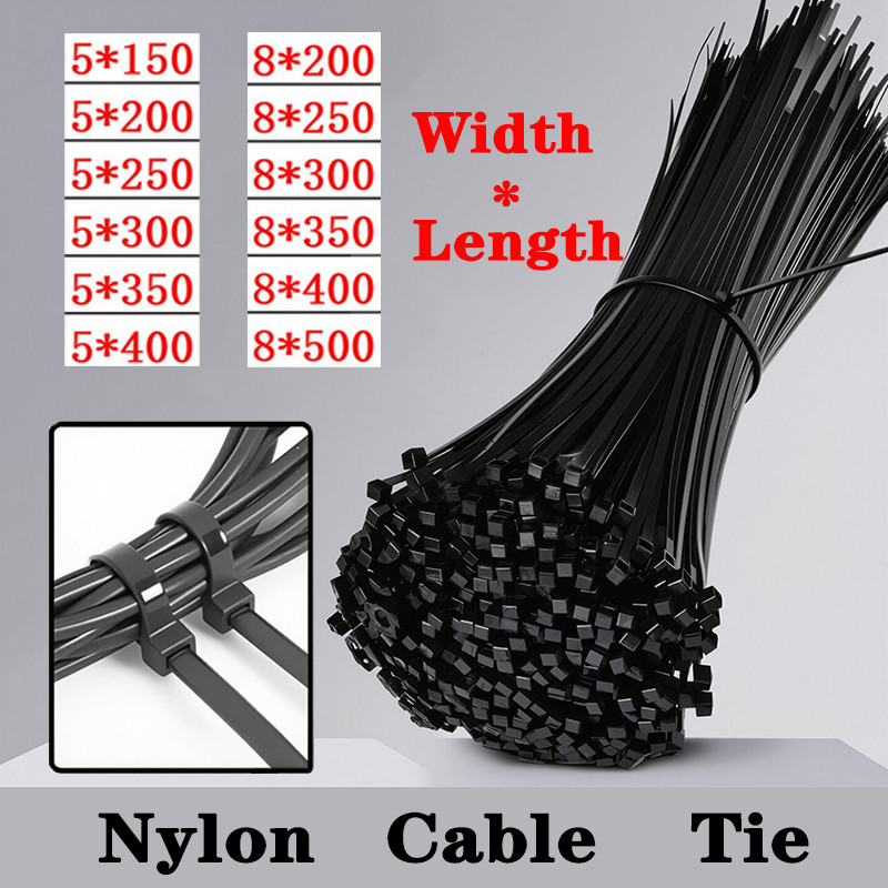 

250/500Pcs Reusable 5*200mm 5*300mm Black Red Cable Ties, Multifunctional Anti - Corrosion Fastening for Wires