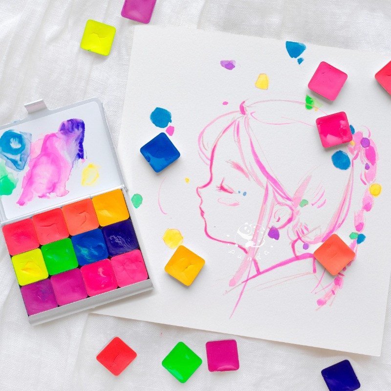 

Holbein Fluorescent Color Watercolor Pigment 12 Colors 0.5ML Portable Travel Watercolor Magnetic Pigment Box Art Supplies