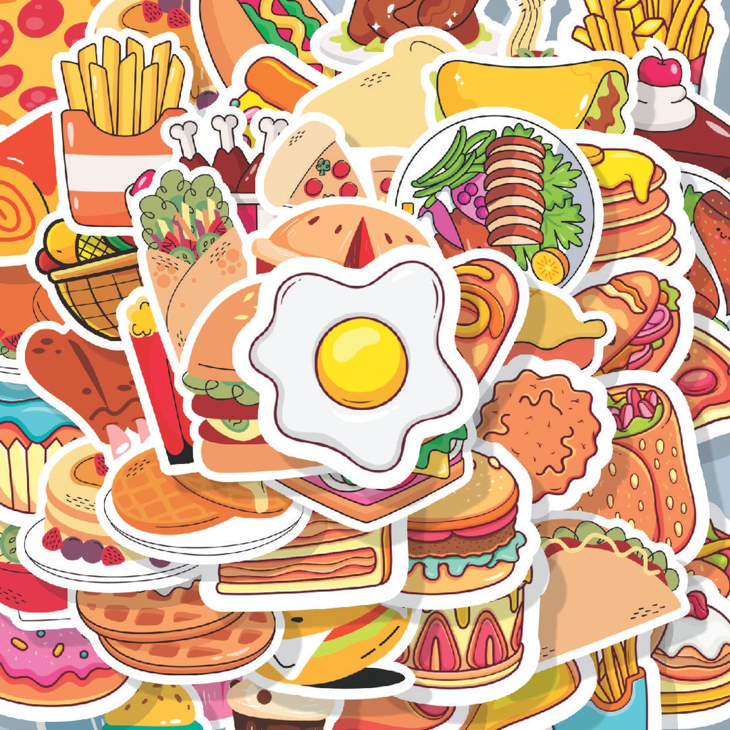 

100PCS Lucu Stiker Mix Delicious Food [Campur Makanan Lezat] Stiker Aesthetic Stiker Anti Air Stikers Berperekat Waterproof sticker decal buat Motor Helm Buku Journal Koper Casing HP Laptop Botol Minum Hadiah anak