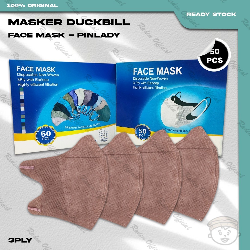 Masker Duckbil FACEMASK 3Ply isi 50Pcs Warna Pink Lady Duckbill 3 Ply Earloop Surgical Mask