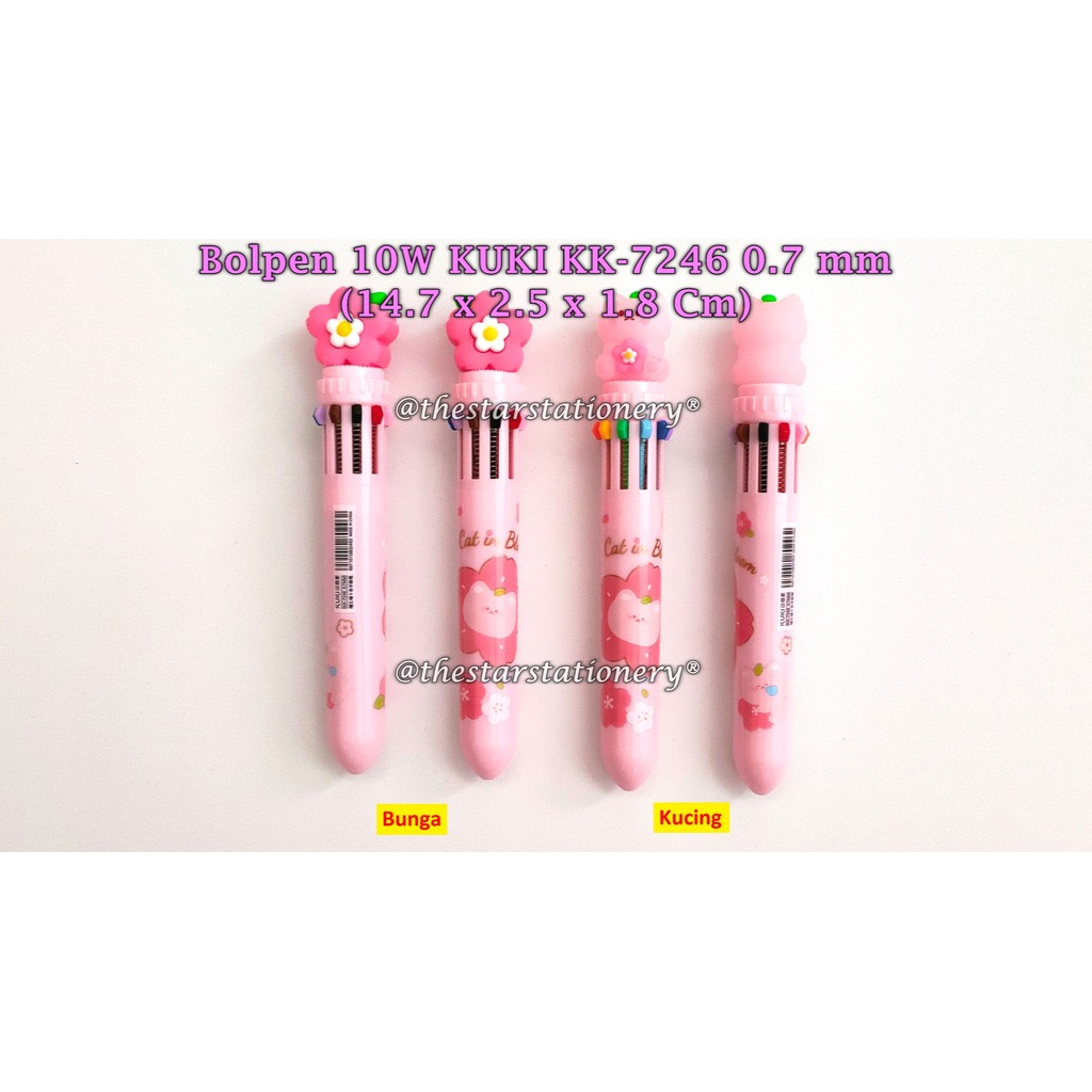 

(1 Biji) Bolpen 10 Warna KUKI KK-7246 Cat In Bloom 0.7mm Ball Pen / Ball Pen Kuki 10 Warna (1 Biji)
