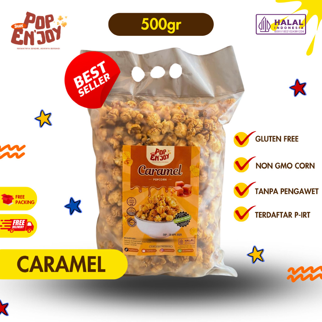 

CARAMEL POPCORN 500 GR - PopENjoy / Camilan Manis Crispy Popkorn Jagung Sehat Premium