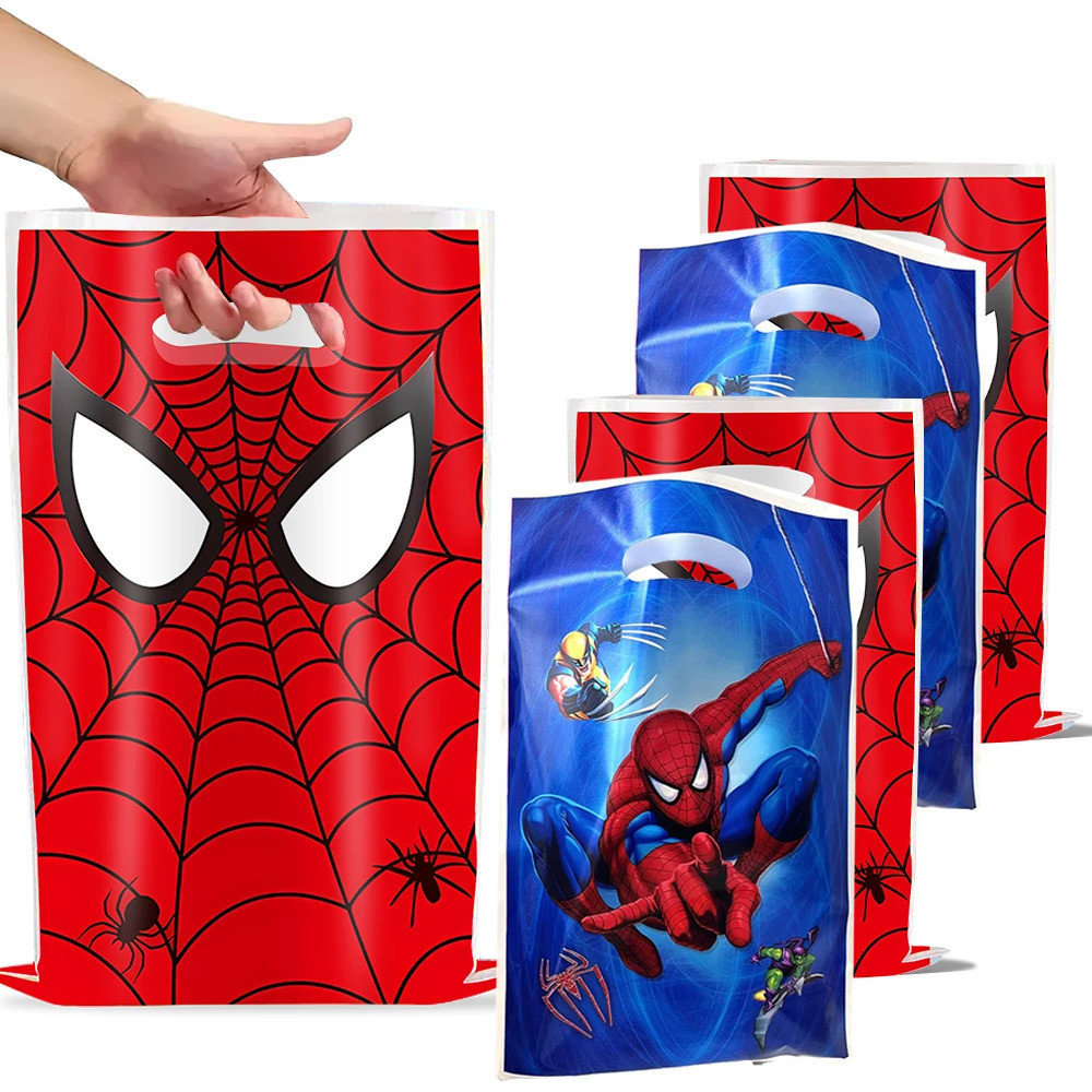 

10/20/30pcs Spider Superhero Birthday Party Gift Bags Plastic Candy Bag Boy Loot Bag for Kids Birthday Party Favors Supplies
