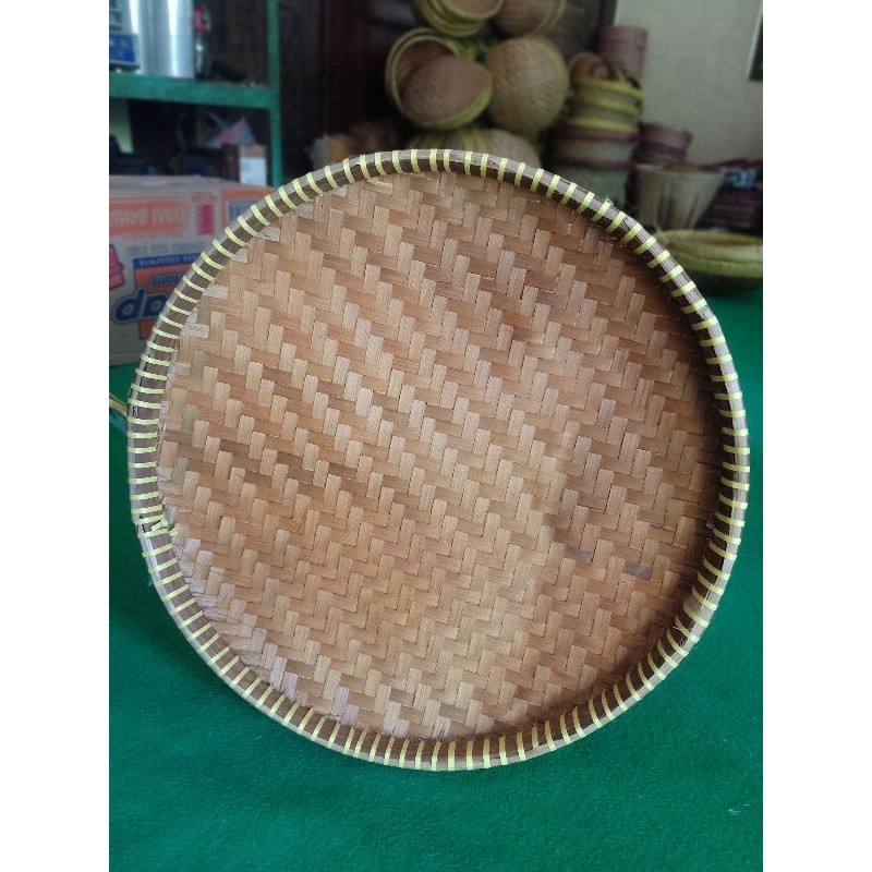 Tampah Bulat 40CM Tali Kuning Tampah Mini Tempat Kue Tampah Lalapan Nasi Kuning