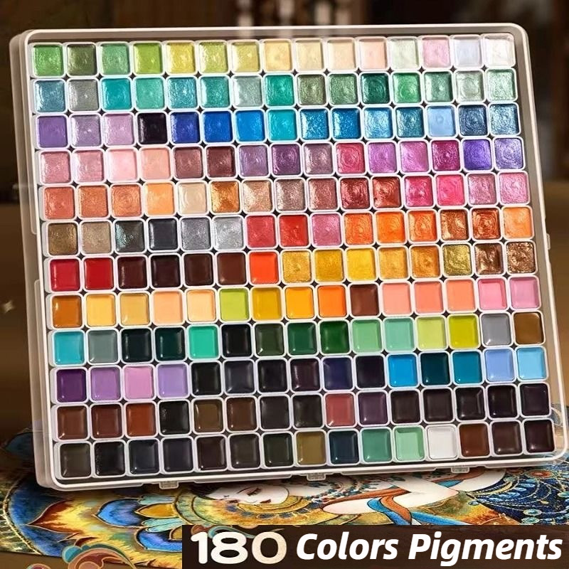

60-180color metallic watercolor paint set, portable and lightweight, high solid pigment, starry sky tones, suitable for artists
