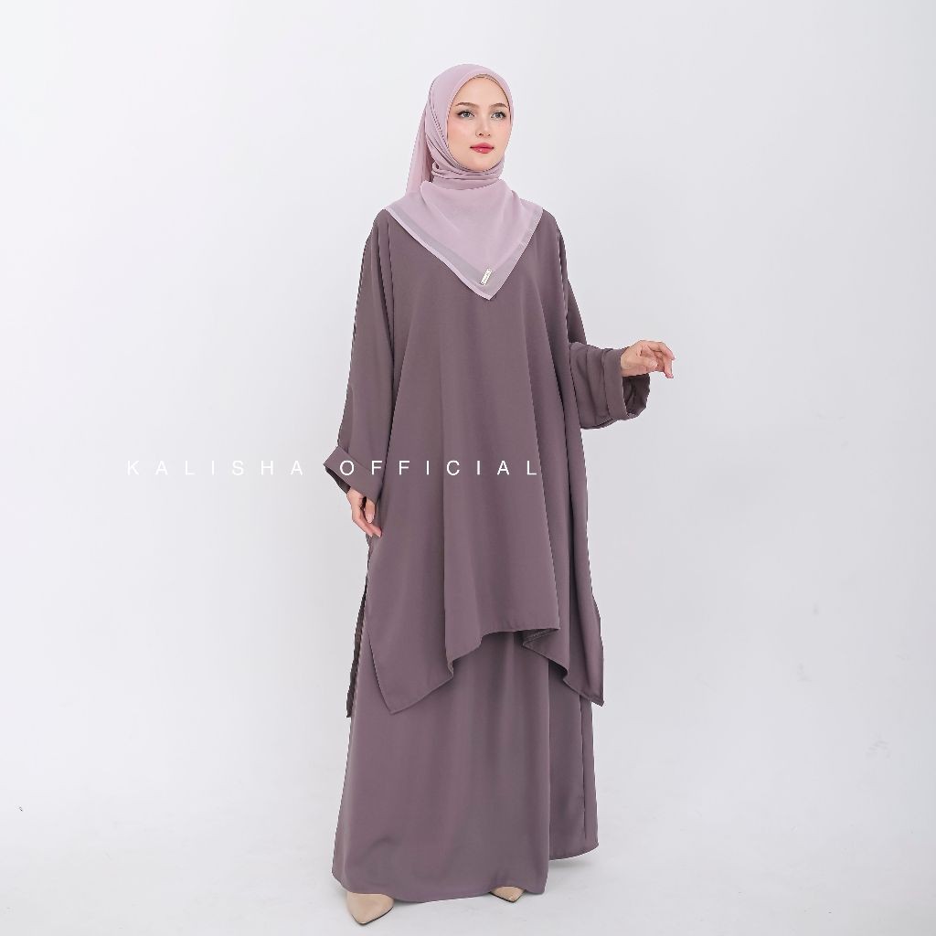 FASHION MUSLIM Kalisha - Tunik Wanita Tunik One Set Baju Kurung Tunik Set Rok Malay Setelan Oneset R