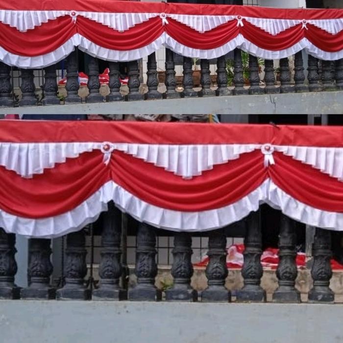 Bendera Bekron / Baground Premium 5 Glombang ± 4,5 m Plamin Abutai Hiasan Dekorasi Rumah Dan Gedung 