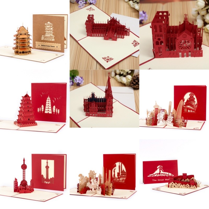 

Pop UP 3D Birthday Cards World Attractions Card Business Invitation Boy Gift Greeting Tourist Postcard for Boyfriend Dad Present