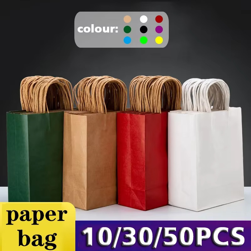 

10/30 Colorful Kraft Bags Holiday Party Gift Bags with Handles Jewelry Shopping Bags Christmas Valentine's Day Wedding Gift Bags
