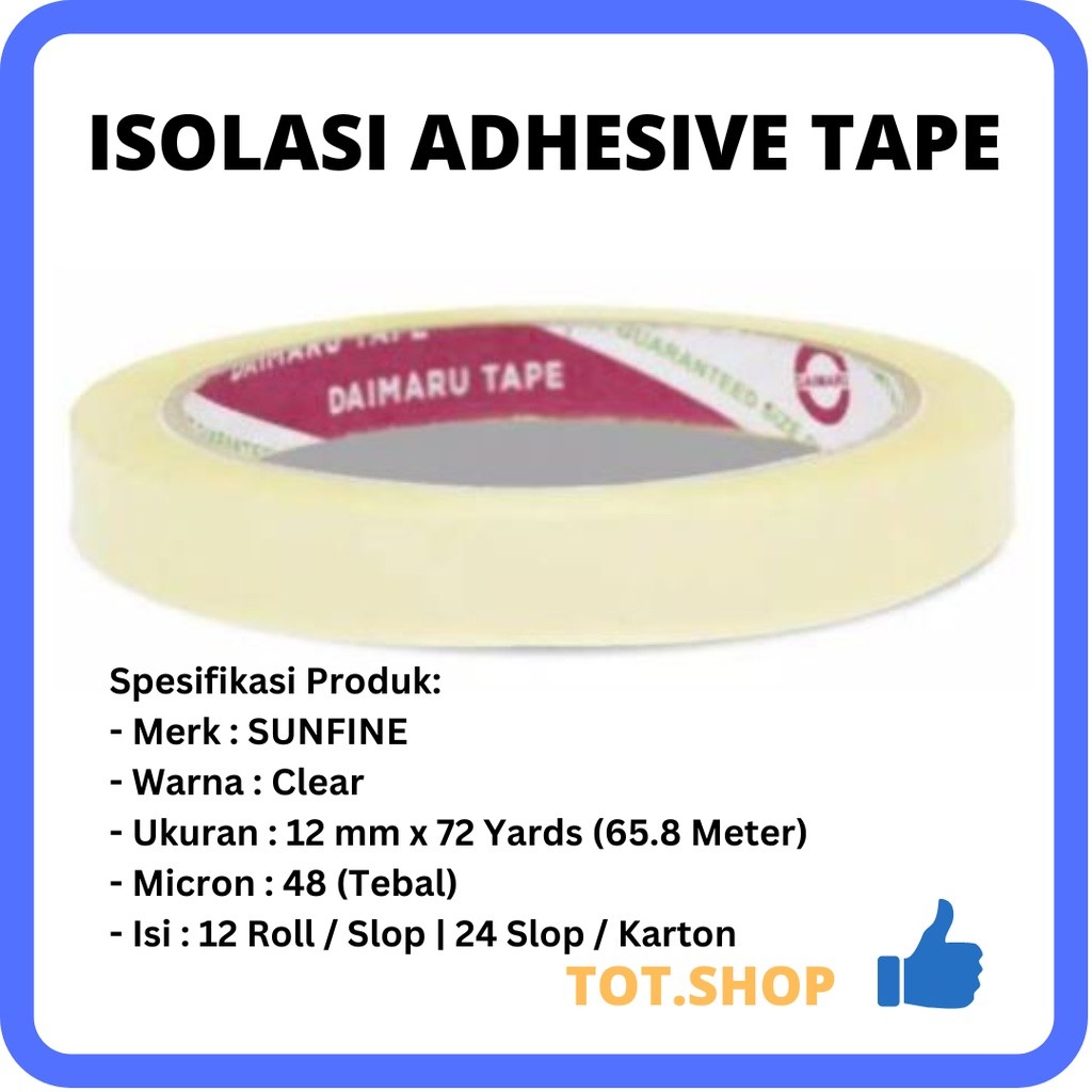 

[Min 5] Isolasi Solatip Lakban Adhesive Tape 1/2" Inch 12 mm x 72 Yards ASLI lengket