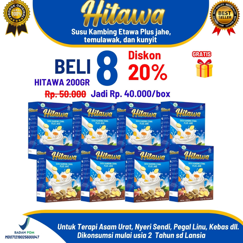 

HITAWA Paket Reseller 200gr – Susu Etawa Jahe Merah, Kunyit, Temulawak | Nyeri Sendi, Asam Urat