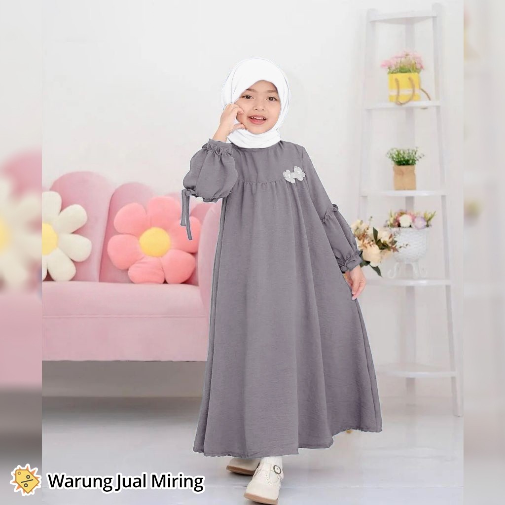 Setelan Gamis & Hijab Anak Sakura 2-12 Tahun Crinkle Airflow Set Jilbab Kerudung Baju Muslim Perempu