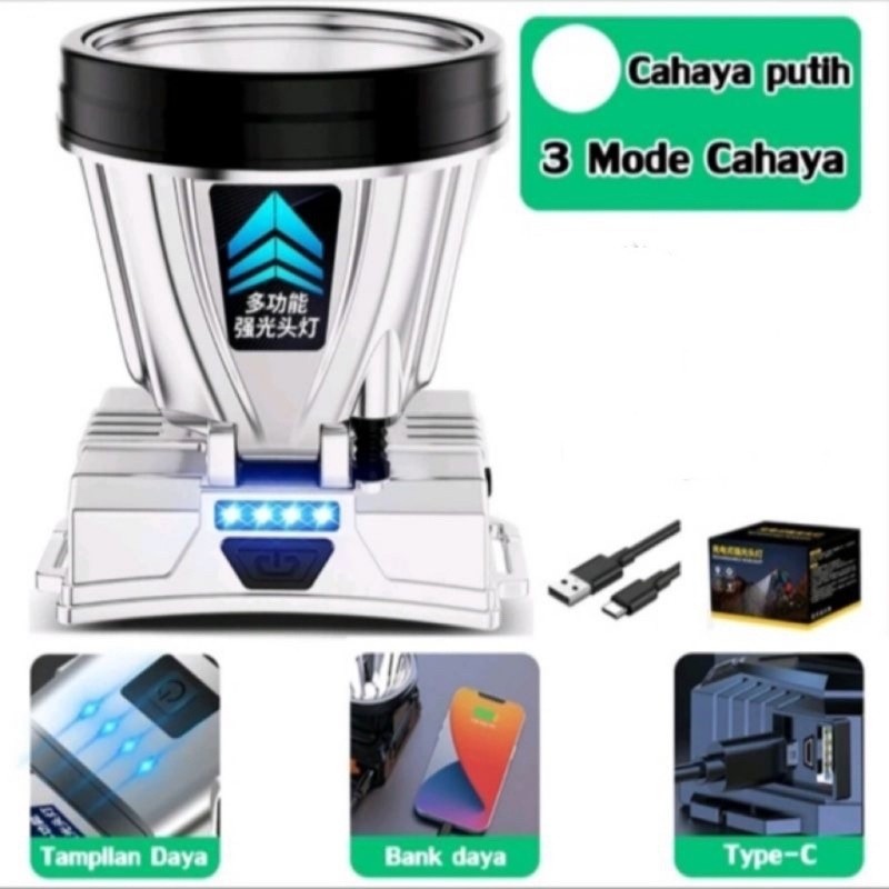 Senter Kepala Super Terang 300W FULL / Senter Kepala Litium 18650 2Pcs Awet779