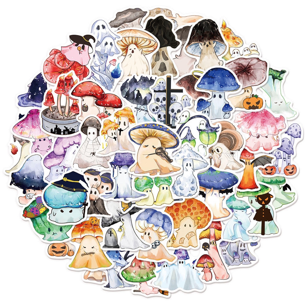 

50PCS Halloween Ghost Mushroom Graffiti Stickers, Luggage, Notebook, Speaker, Water Cup, Waterproof Toy Stickers