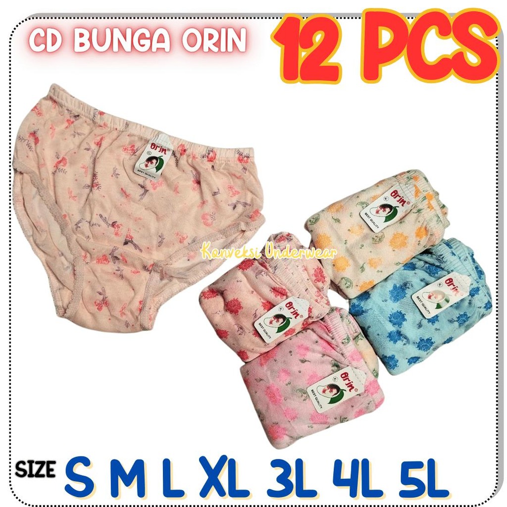 GROSIR 12 PCS Celana Dalam Wanita Orin MOTIF BUNGA Katun CD BUNGA ORIN