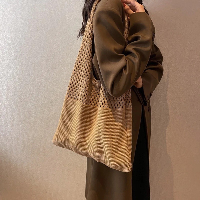 Tas Rajut Tote Bag Wanita | Tas Rajut Besar Elegan untuk Kerja & Jalan
