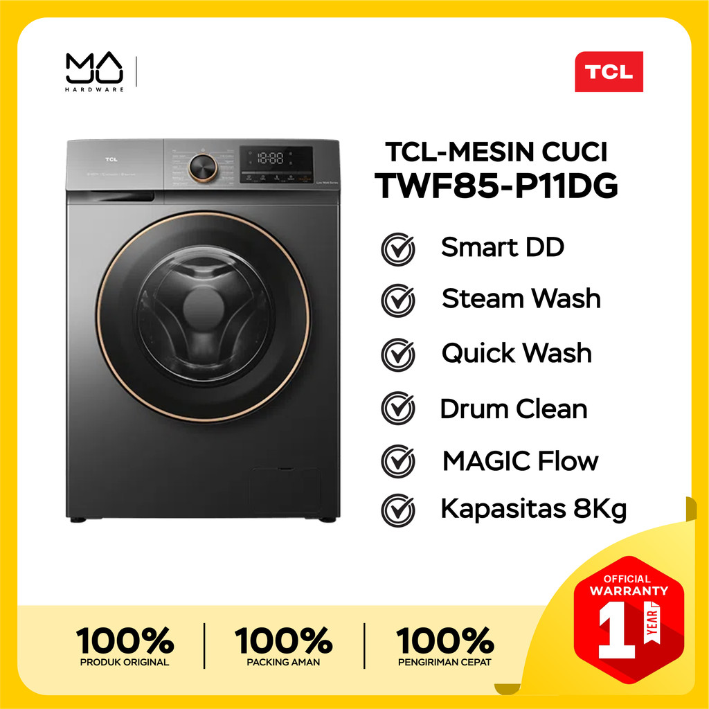 TCL Mesin Cuci 1 Tabung Front Loading 8 Kg Smart DD Motor | TWF85-P11DG - Garansi Resmi