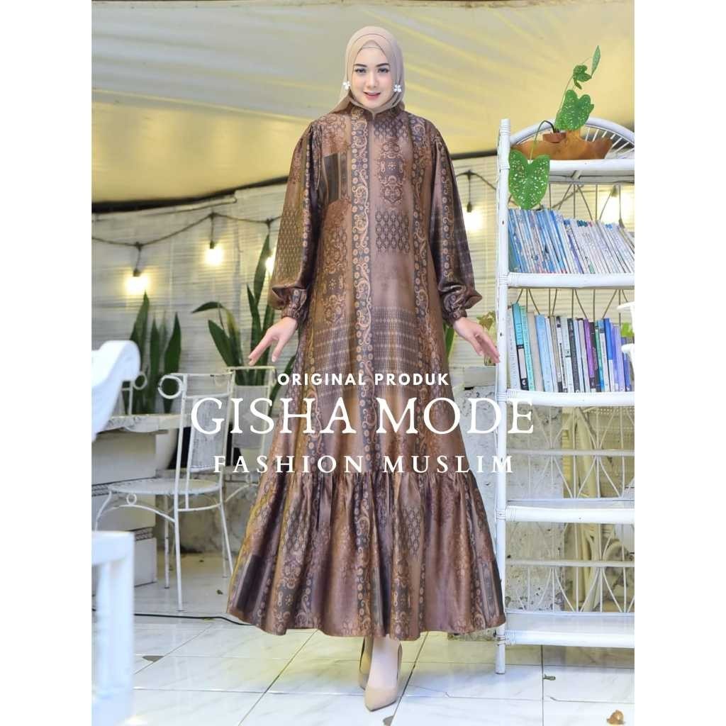 DRES GAMIS NARISSA ETNIK JUMBO LD 130 CM (GISHA ORIGINAL) SILK PREMIUM/MOTIF TERBARU/TANGAN BALON/BU