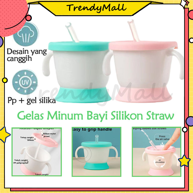Training Cup Bayi Straw Training Mug Gelas Minum Bayi Silikon Sippy Cup Anti Tumpah BPA Free/ Straw 