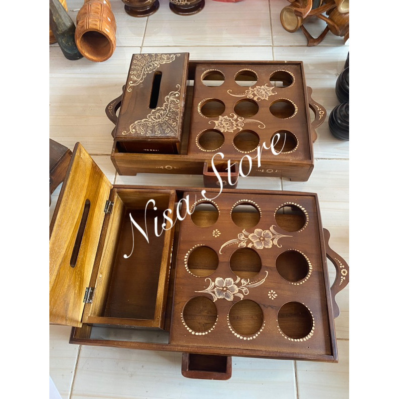 TEMPAT AQUA + TEMPAT TISU KAYU JATI/TEMPAT AQUA KAYU JATI/TEMPAT TISU KAYU JATI