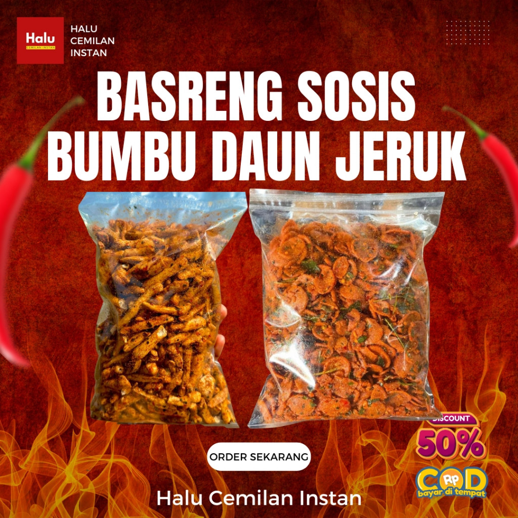 

1KG BASRENG SOSIS (BASRENG 500GR & SOSIS 500GR) BUMBU PEDAS DAUN JERUK